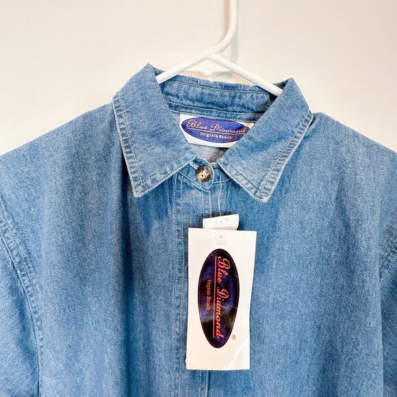 Blue Diamond Dress Womens Large Blue Denim Button Front Belted Pockets Maxi - Picture 2 of 13